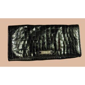 Cole Haan Black Patent Leather Crocodile Clutch Bag Purse Wallet